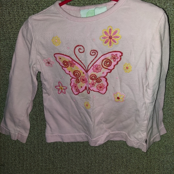 Pink butterfly print long sleeve shirt circo 100% cotton size xs 4/5 - Picture 1 of 1